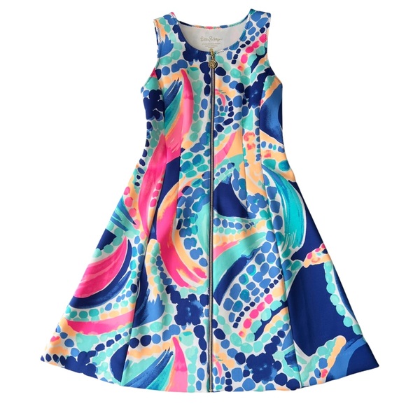Lilly Pulitzer Sally Knit Fit & Flare Scuba Dress in Multi Ocean Jewels | XS - Picture 4 of 9